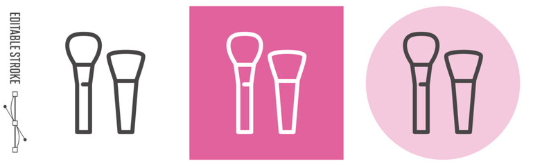 化粧ブラシのライン・アイコン　[線の編集可能]