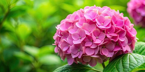 Obraz premium Pink hydrangea flower in full bloom , floral, pink, hydrangea, blossom, spring, garden, nature, vibrant, beautiful, petal