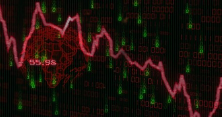 Stock market crash animation over binary code and brain illustration - Powered by Adobe