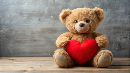 Fototapeta premium Loveable plush teddy bear holding a red heart, perfect for Valentine's Day cuddles, plush, teddy bear, love, heart