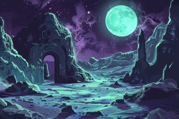 Ancient Ruins Under a Cosmic Sky