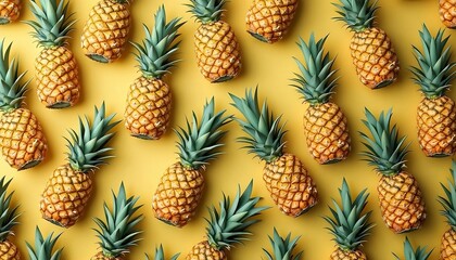 Plano de fundo de abacaxis. Abacaxi. Abacaxis com fundo amarelo.