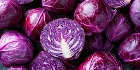 Obraz premium Vibrant and fresh red cabbage heads provide the perfect addition for delicious salads and nutritious meals