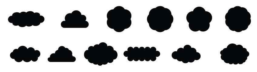Fluffy cloud silhouette set