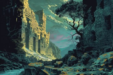 Ruined Fortress Under a Gloomy Sky