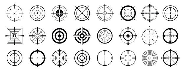 crosshairs set black target sniper shot-isolated crosshair gun aims signs computer game army element.