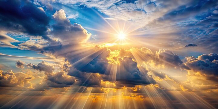 Ethereal sky with sunlight rays shining through clouds, ethereal, sky, sunlight, rays, clouds, nature, heavenly