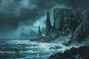 Stormy Seascape with Dramatic Cliffs