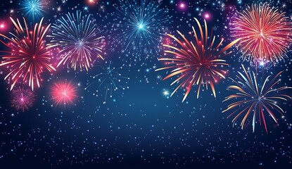 New Years background with colorful fireworks on a dark background
