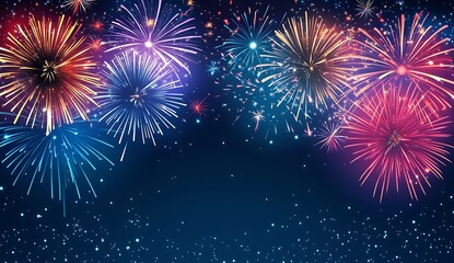 Fototapeta premium New Years background with colorful fireworks on a dark background