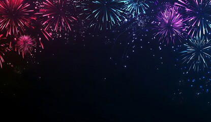 New Years background with colorful fireworks on a dark background