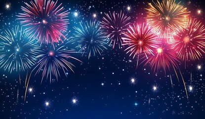 New Years background with colorful fireworks on a dark background