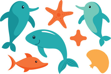 Fototapeta premium set of sea animals