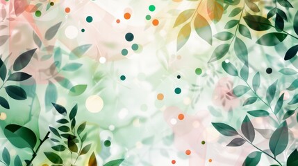 Abstract Green and White Floral Design with Dots Background
