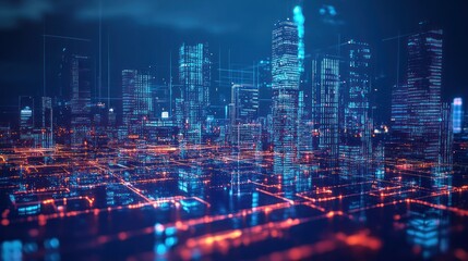 Obraz premium Futuristic Cityscape with Digital Lines