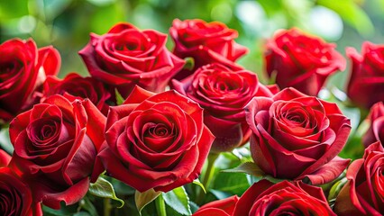 Obraz premium Close up view of vibrant red roses , flowers, bouquet, love, romance, passion, petals, garden, flora, beauty