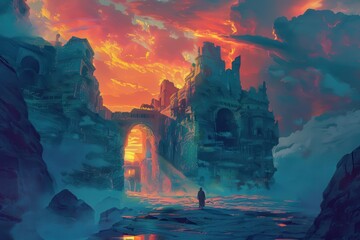 A Silhouette Standing Before a Ruined City