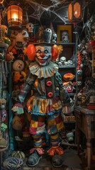 Fototapeta premium Creepy Clown Doll in Haunted Room