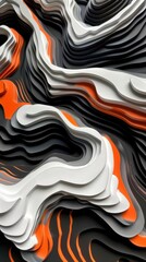 Obraz premium An abstract art piece showcases flowing layers of black, white, and orange waves in a dynamic composition