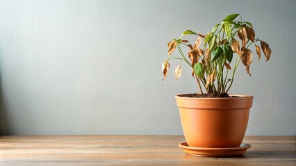 Withered dead house flowers in pots without water, dead, dried, wilted, house plants, indoor, flowers, pots, neglected