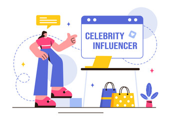 Vector Illustration of Celebrity Influencers Posting on the Internet for Advertising, Marketing, Daily Life, or Endorsements in a Flat Cartoon Style