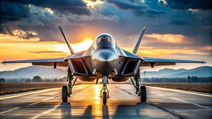 Fototapeta premium A close-up shot of a sleek and powerful fighter jet preparing for takeoff, military, aircraft, air force, aviation, war