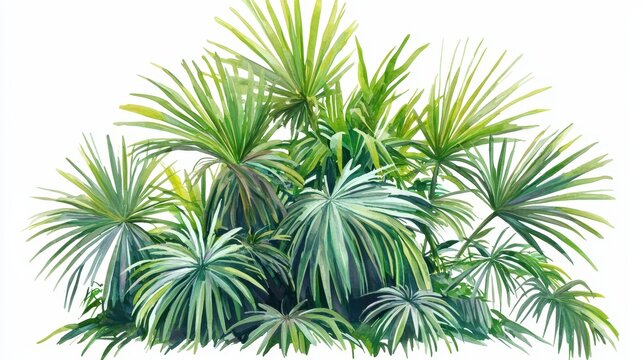 watercolor green palm leaves on white background clip art preview
