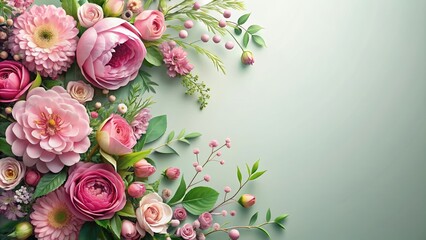 Artistic floral composition featuring pink blooms and foliage, pink, blooms, floral, composition, artistic, design, arrangement