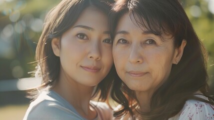 Fototapeta premium portrait of asian mother and daughter anti aging concept image