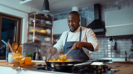 African American Chef Preparing Meal in Modern Kitchen with Steam Rising
