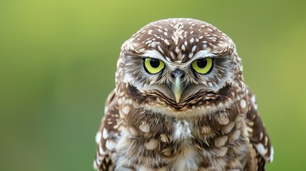 Portrait of a Burrowing owl (Athene cunicularia) in the Netherlands