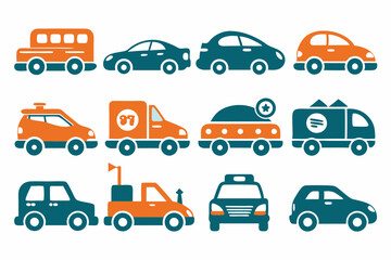 Set of colour car icons. Vehicle icon silhouette vector art illustration.