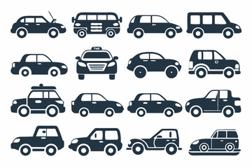 Set of colour car icons. Vehicle icon silhouette vector art illustration.