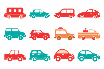 Set of colour car icons. Vehicle icon silhouette vector art illustration.