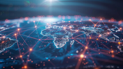 Obraz premium Map connecting worldwide data cloud computing tech concept abstract global transfer