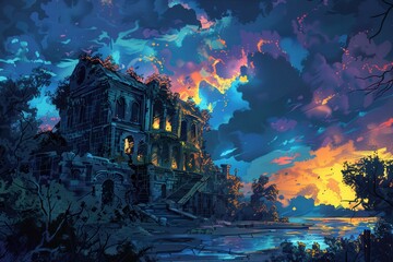 Abandoned Mansion at Twilight