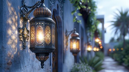 Obraz premium Arabic building with lanterns Ramadan vibe in air 