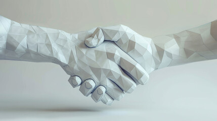low poly monochromatic web icon, stylized handshake, white background