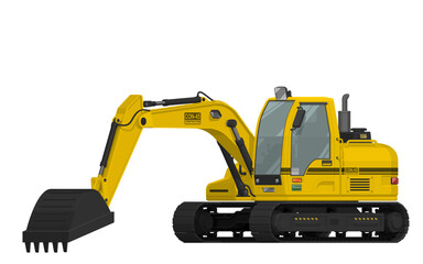 Isolated excavator in the position of digging