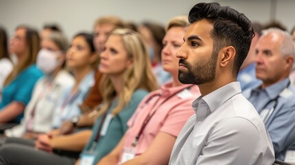 Obraz premium Preventive Dentistry Awareness Session with a Diverse Audience and Deep Depth of Field Showcasing Healthcare Education Training and Professional Gathering