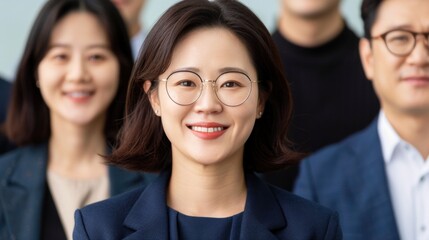 Obraz premium A group of Korean dental industry professionals gathering for a corporate event discussing strategies planning for success and showcasing their expertise and in the healthcare field