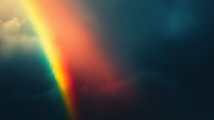 Fototapeta premium Rainbow's Embrace: A vibrant rainbow pierces through a dramatic sky of stormy clouds, a symbol of hope and beauty after the storm. 