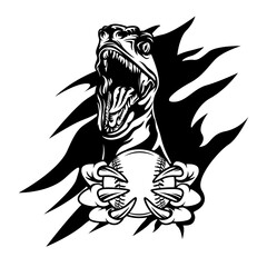 Raptor with Baseball | Raptor Wall Scratch | Sharp Claw | Velociraptor | Dino w/Baseball | Dinosaurs | Wild Dinosaur | Pre-Historic | Original Illustration | Vector and Clipart | Cutfile and Stencil