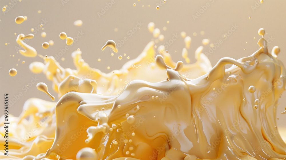 Poster Cream Splash Creating Artistic Abstract Patterns on White Studio Background