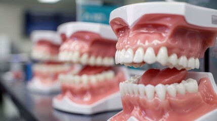 Educational dental workshops featuring detailed models and hands on learning experiences showcasing the depth of field and technical nature of the dental profession