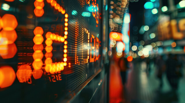 Financial Market Ticker Symbols Displayed on Digital Board - Investment and Trading Concept