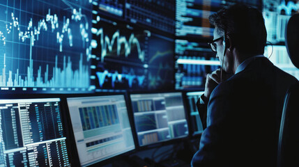 Fototapeta premium Professional Financial Trader Analyzing Data on Digital Stock Market Interface