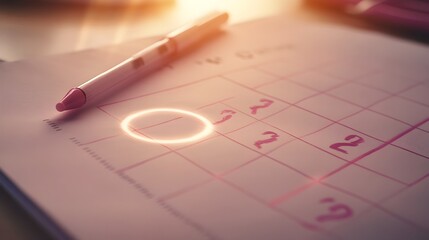 Circled Date on Calendar Marking the Start of Cancer Treatment with Bright Lighting