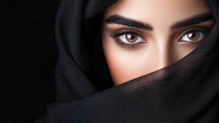 Naklejka premium a beauty Arab women wearing headscarf take shot from side view, studio photo, isolated on background