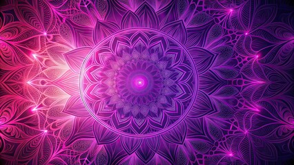 Abstract background with mandala in neon lights of purple and pink colors, neon, lights, mandala, abstract, background,purple